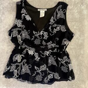 A.M.I Black Floral Mesh Babydoll Top XL Y2K Sheer Grunge Fashion Goth Glam